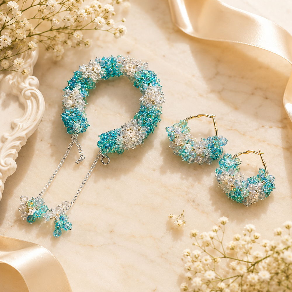 Ocean Bloom Gajra Bracelet & Earrings Set