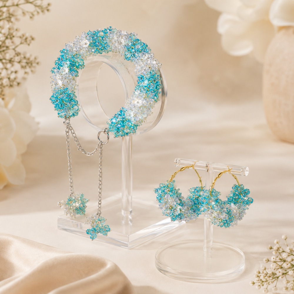 Ocean Bloom Gajra Bracelet & Earrings Set