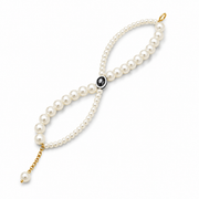Elegant Pearl Bracelet with Gold Chain & Black Evil Eye Charm