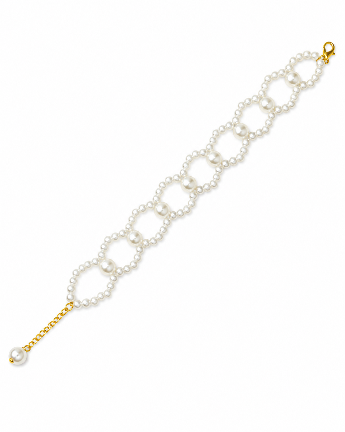 Elegant Pearl Bracelet with Gold Accents & Dangle Charm