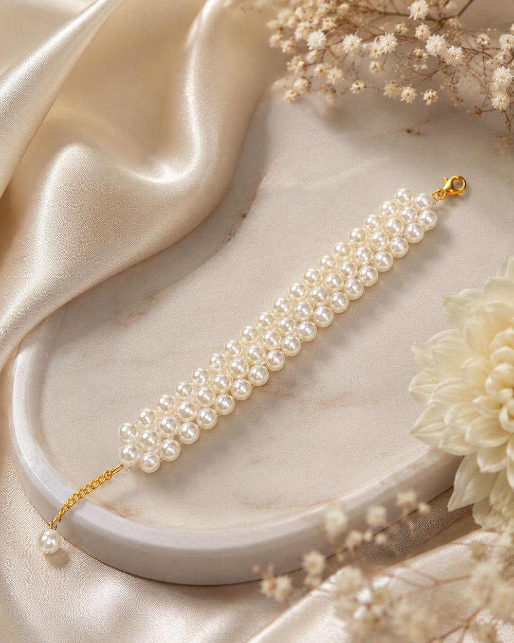 Delicate looped pearl bracelet