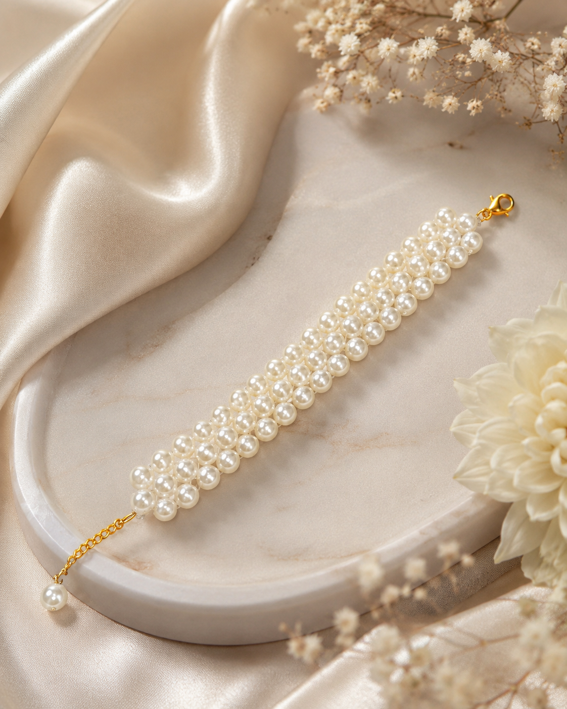 Delicate looped pearl bracelet