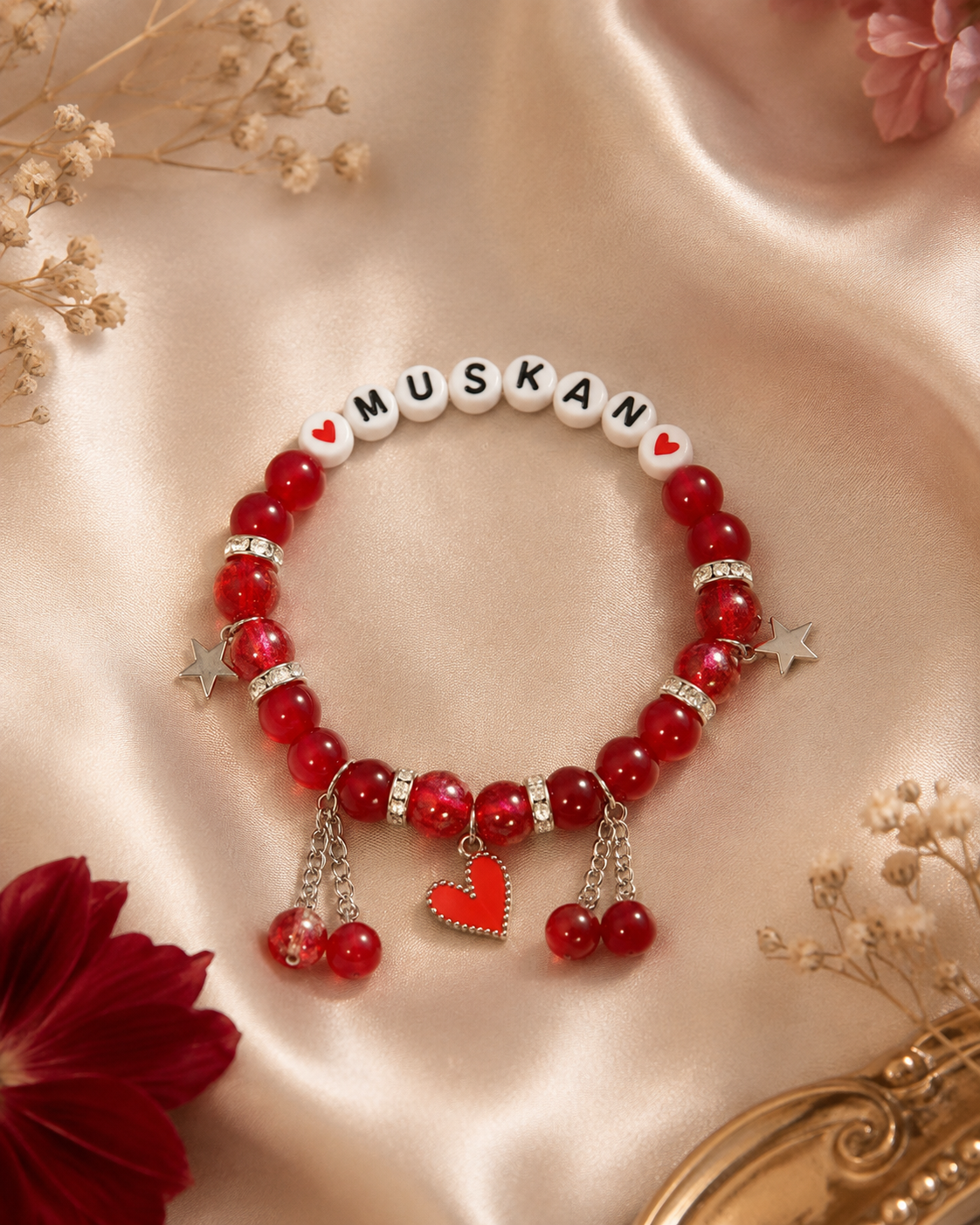Personalized Red Heart Name Bracelet