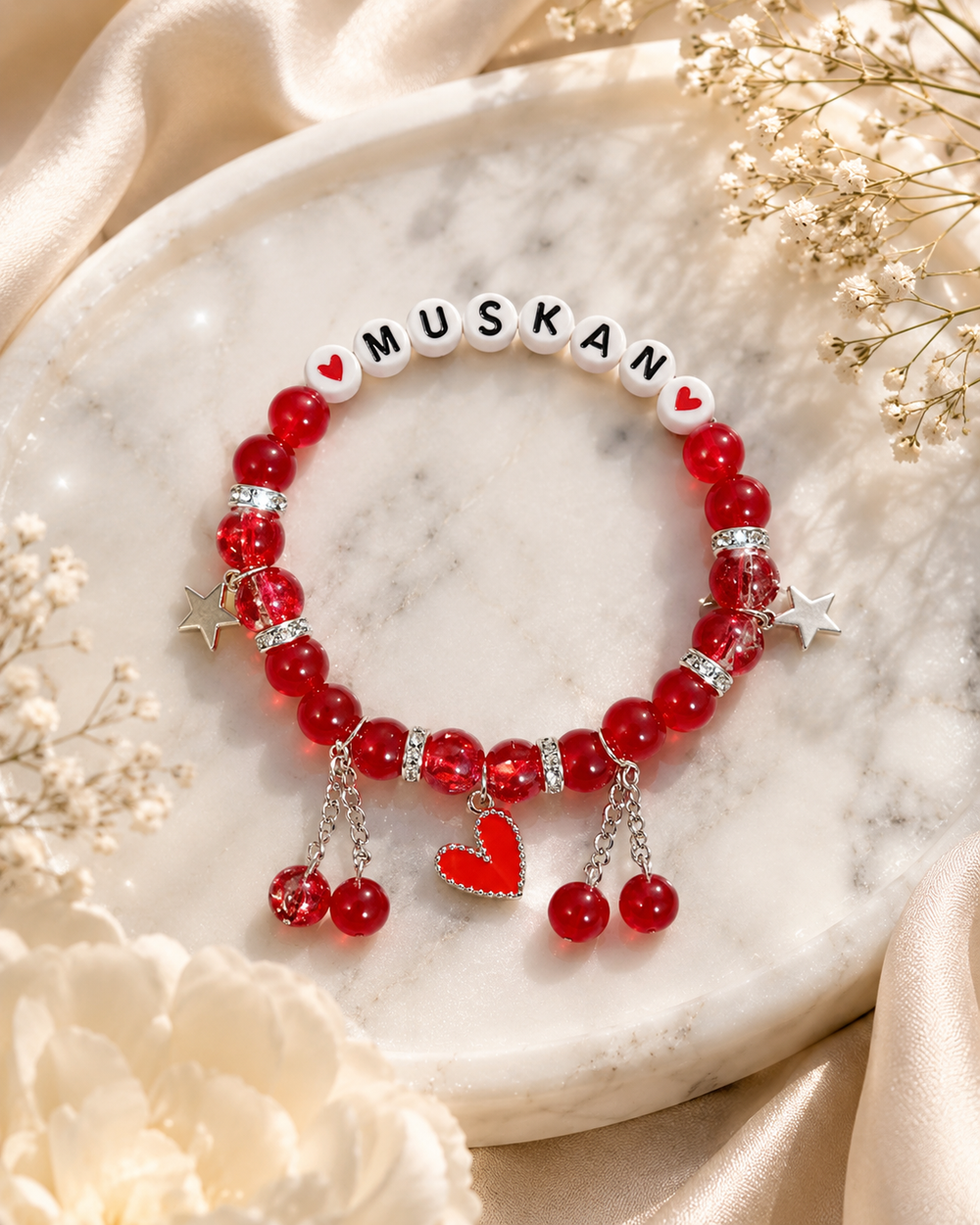 Personalized Red Heart Name Bracelet