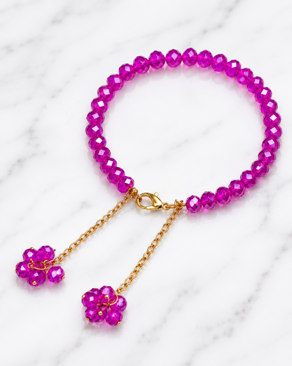 Fuchsia Bloom Beaded Charm Bracelet