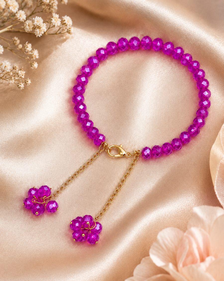 Fuchsia Bloom Beaded Charm Bracelet