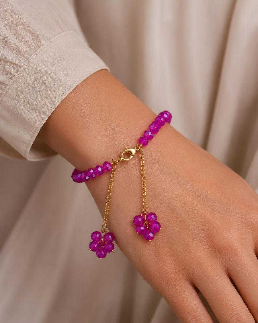 Fuchsia Bloom Beaded Charm Bracelet