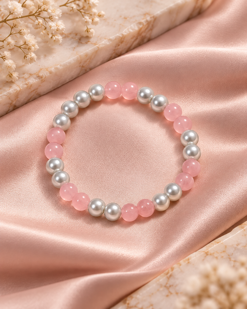 Pink & Pearl Beaded Bracelet – Elegant Handmade Jewelry