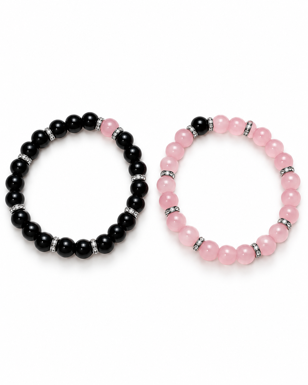 Black & Pink Beaded Bracelets – Elegant Crystal Accent Jewelry