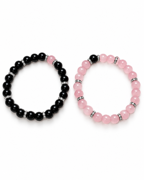 Black & Pink Beaded Bracelets – Elegant Crystal Accent Jewelry