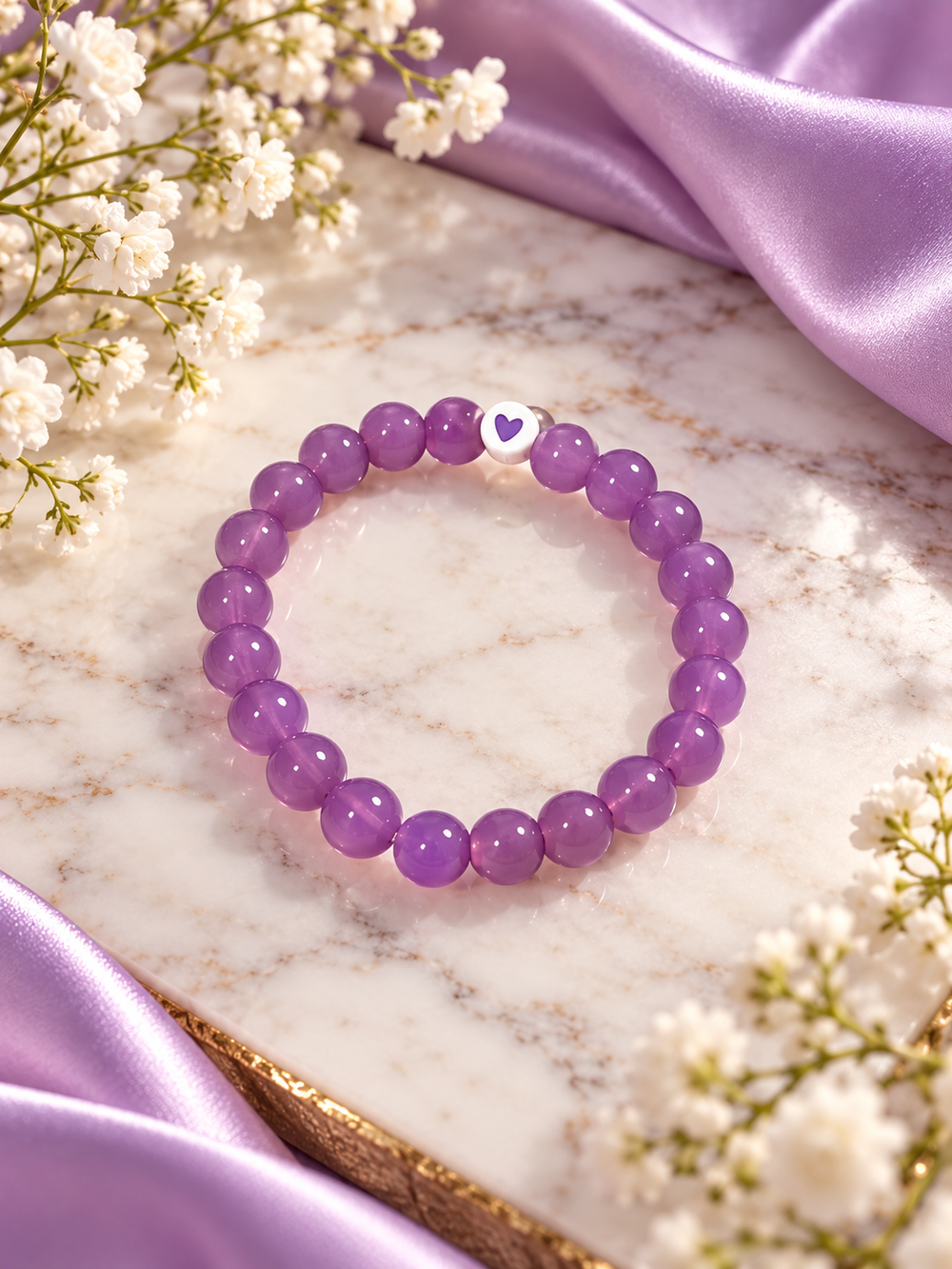 Lavender Purple Heart Beaded Bracelet – Cute & Elegant Jewelry