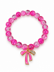 Sparkling Pink Bow Charm Bracelet – Elegant Beaded Jewelry 🎀💗