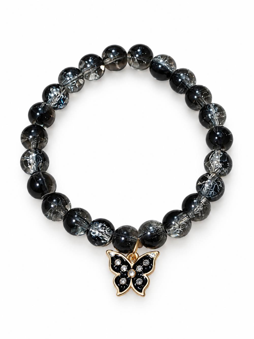 Midnight Black Butterfly Charm Bracelet – Elegant Beaded Jewelry 🖤🦋