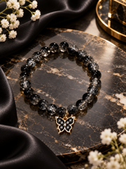 Midnight Black Butterfly Charm Bracelet – Elegant Beaded Jewelry 🖤🦋