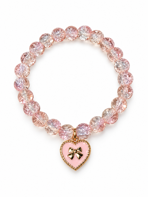 Blush Pink Heart Charm Bracelet – Elegant Sparkling Beaded Jewelry 💗