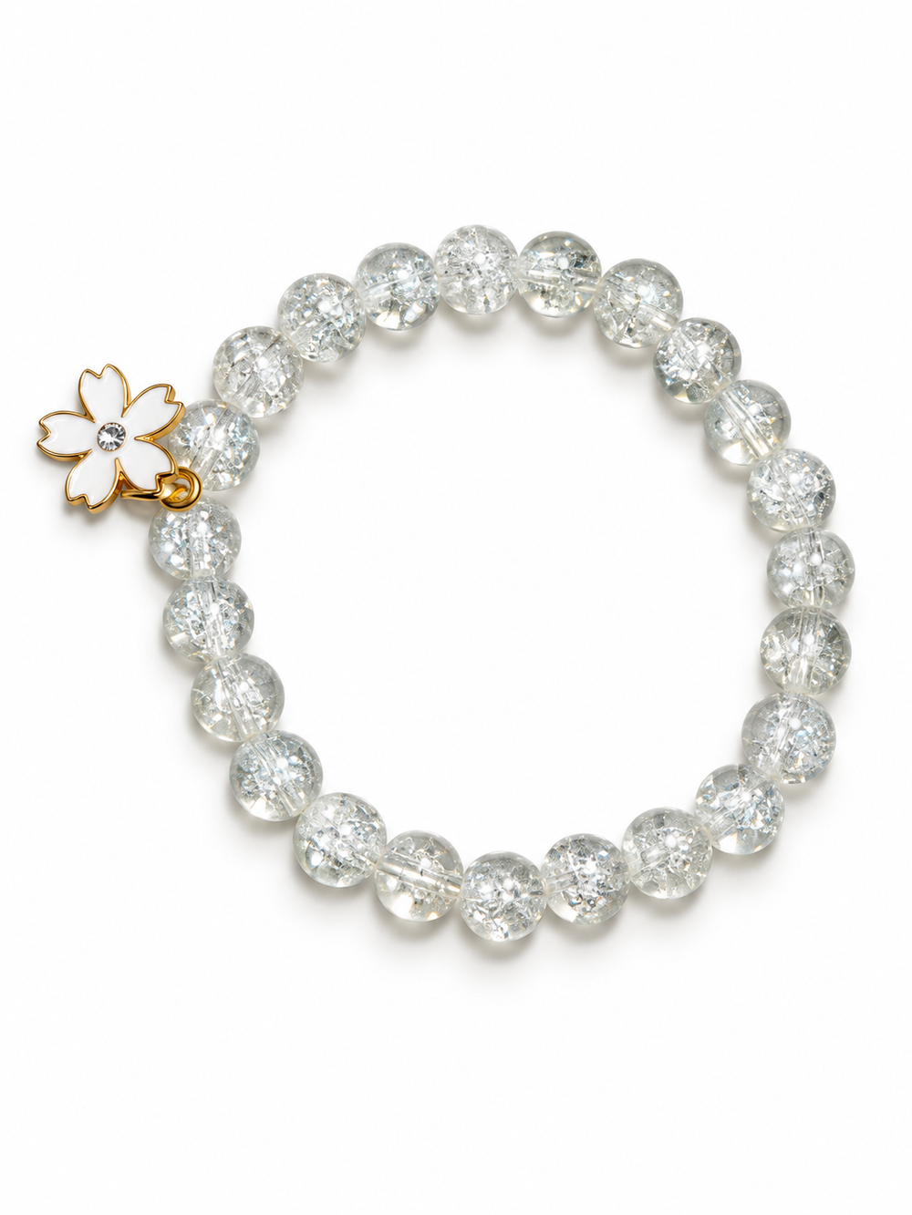 Crystal Clear Flower Charm Bracelet – Elegant Sparkling Beaded Jewelry 🤍🌸