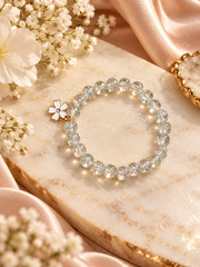 Crystal Clear Flower Charm Bracelet – Elegant Sparkling Beaded Jewelry 🤍🌸