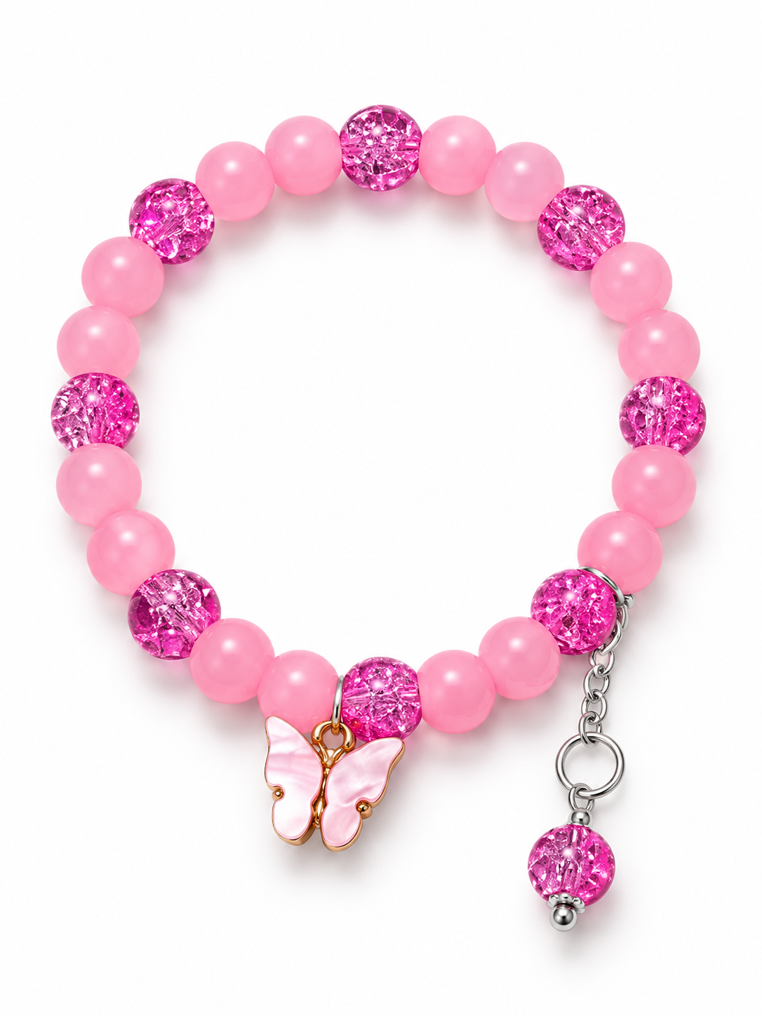 Blush Pink Butterfly Charm Bracelet – Sparkling Beaded Jewelry 🦋💗