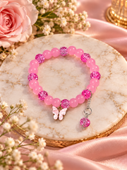 Blush Pink Butterfly Charm Bracelet – Sparkling Beaded Jewelry 🦋💗