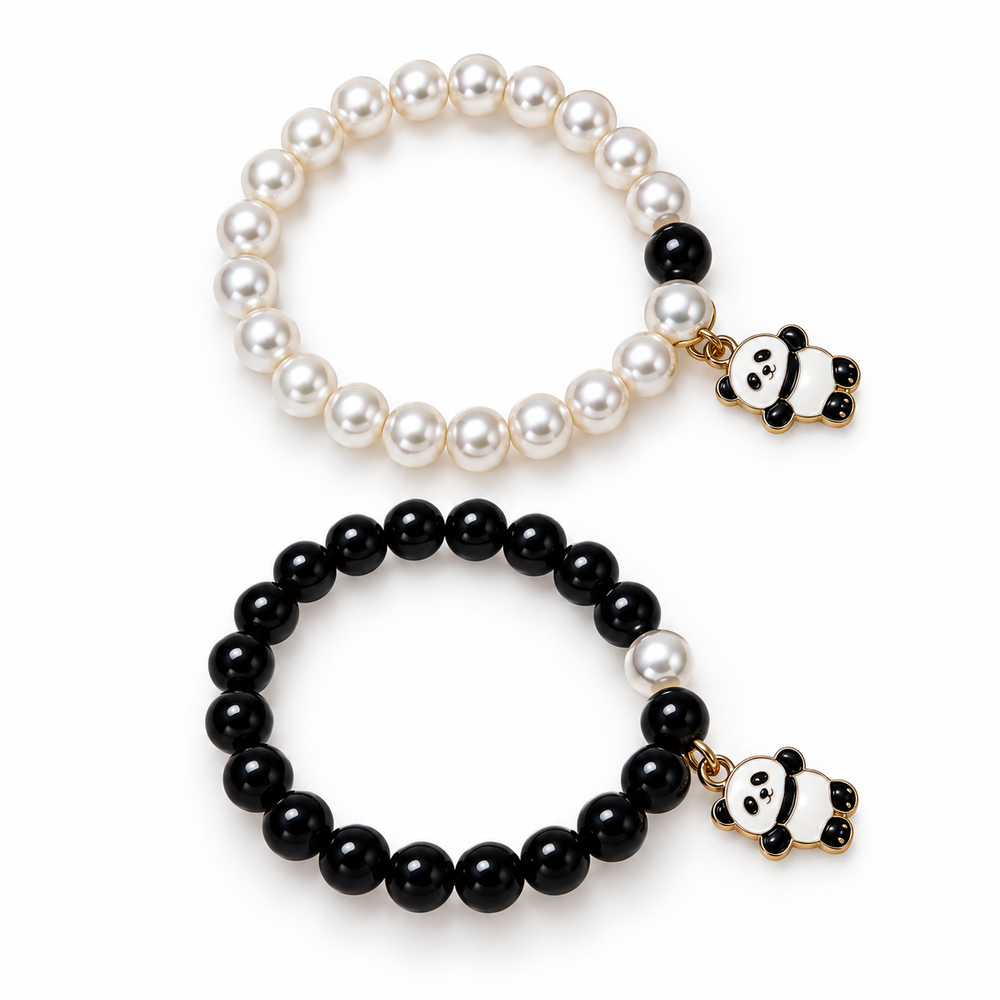 Panda Charm Beaded Bracelets – Black & White