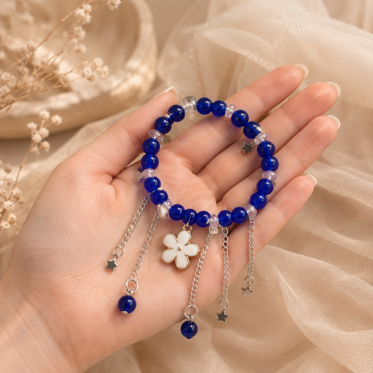 Royal Blue Star & Blossom Charm Bracelet