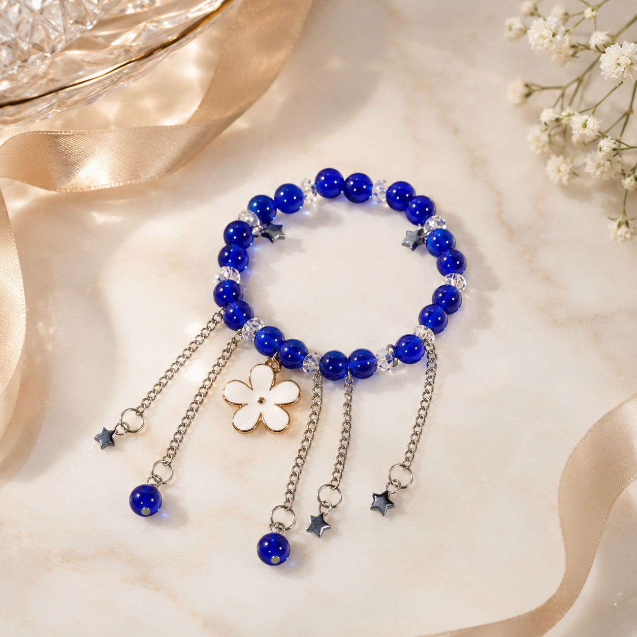 Royal Blue Star & Blossom Charm Bracelet
