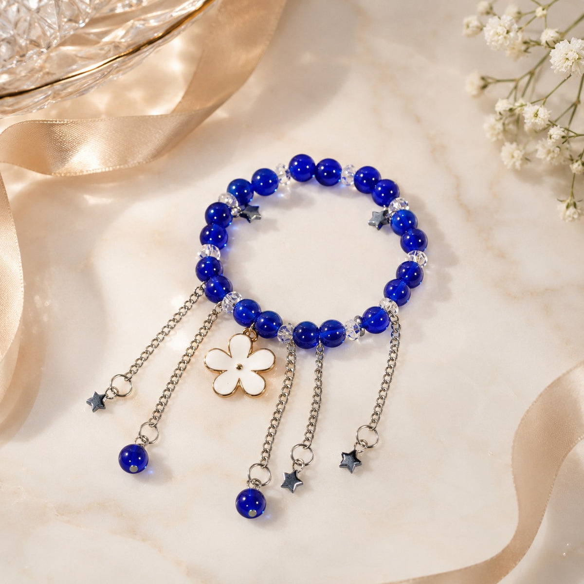 Royal Blue Star & Blossom Charm Bracelet