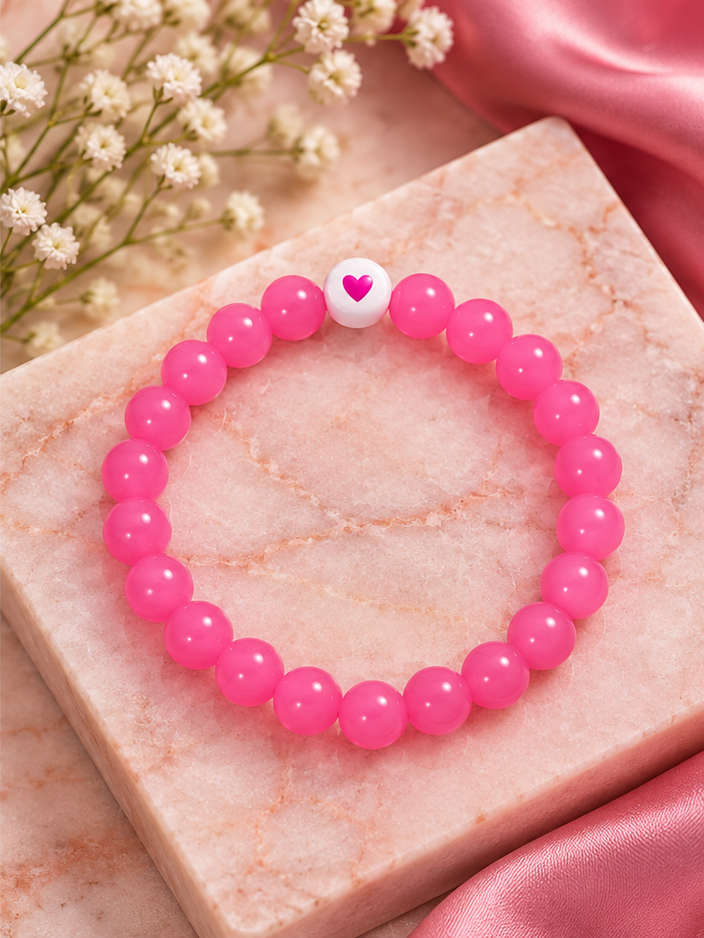 Candy Pink Heart Beaded Bracelet – Cute & Trendy Jewelry 💗