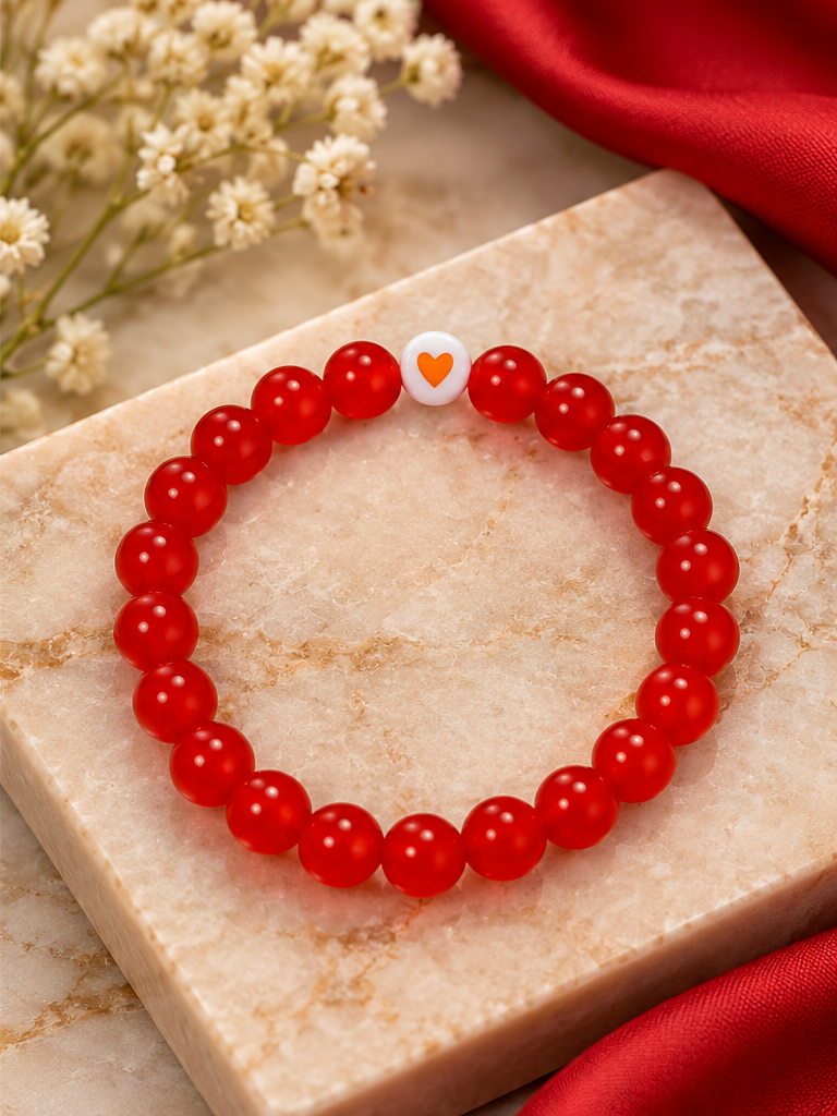 Ruby Red Heart Beaded Bracelet – Cute & Elegant Jewelry